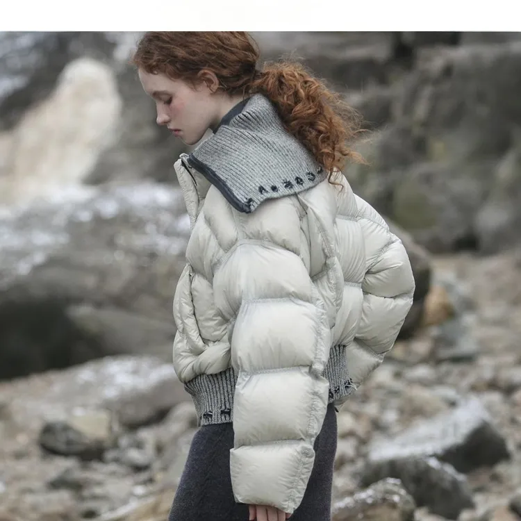 设计感白鸭绒羽绒服女短款冬新高级灰欧货外套