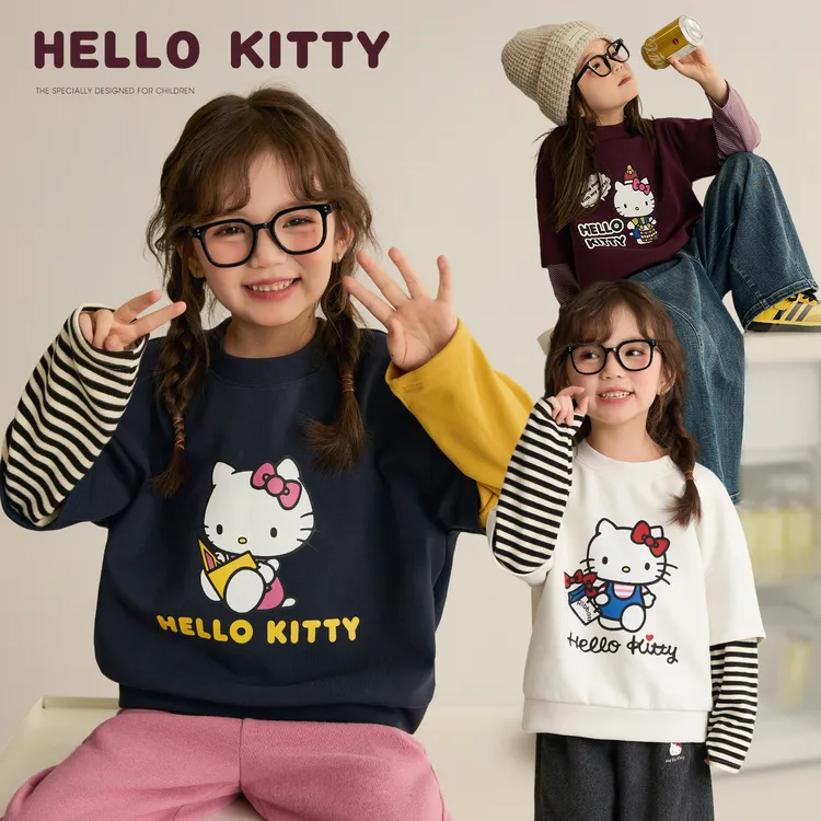 辰辰妈【半塘主义】女童正版Kitty假两件卫衣秋儿童撞色上衣8516DH