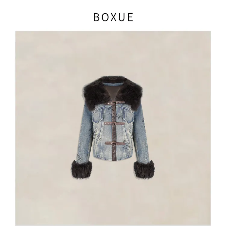 BOXUE“明月”2025秋冬羊毛毛领拼接90鹅绒羽绒服外套#250928YR5288