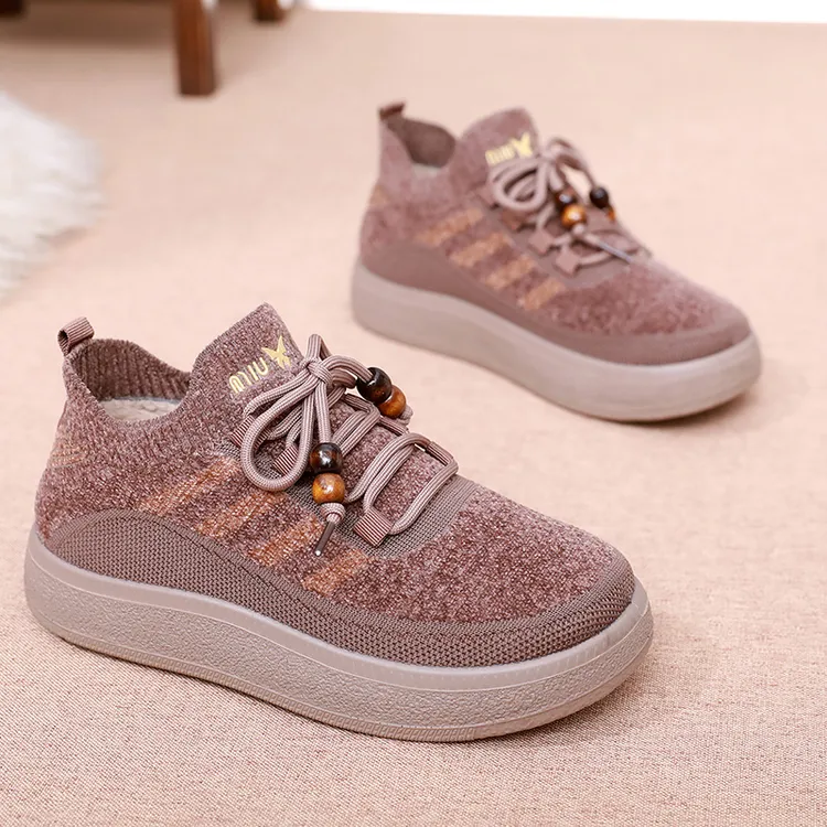 冬季新款复古百搭德训鞋女厚底防滑休闲鞋加绒加厚雪地靴妈妈鞋子