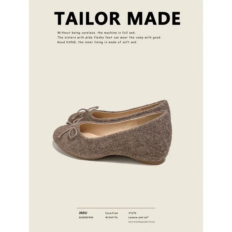 冬季休闲风圆头奶奶鞋蝴蝶结单鞋春秋软底复古温柔