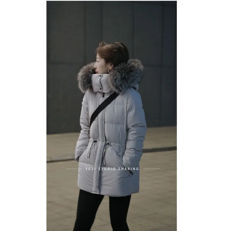 【北极银狐】新国标90白鹅绒天然银狐毛领收腰连帽鹅绒服25408062