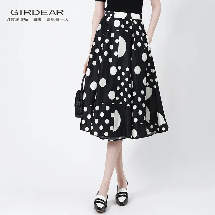 GIRDEAR/哥弟 百搭气质氛围感时尚波点高腰A字显瘦半身裙1200319