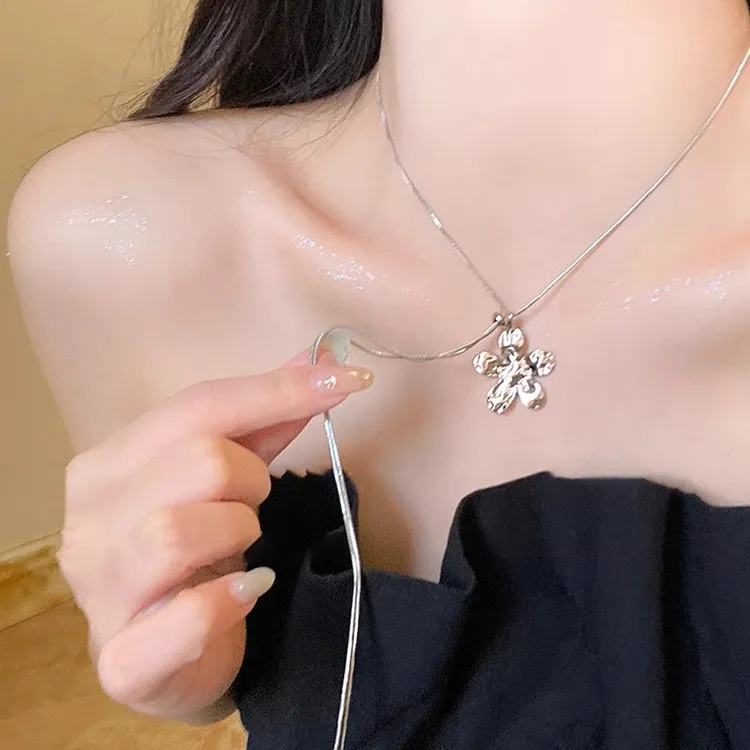 铜项链 夏日新款~韩系银色花朵项链女款小众设计感精致锁骨链配饰