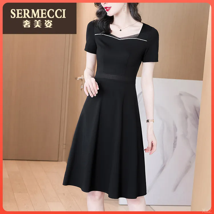 法式2025洋气夏季连衣裙奢美姿新款气质收腰赫本风小黑裙显瘦修身