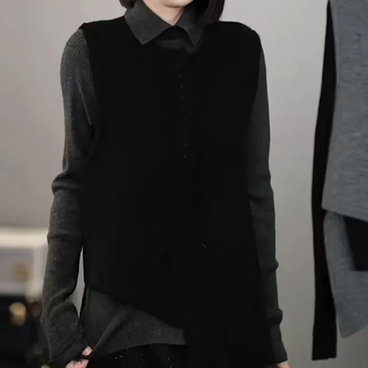 韩系修身显瘦上衣不规则马甲套装女2025春季新款时尚百搭两件套潮