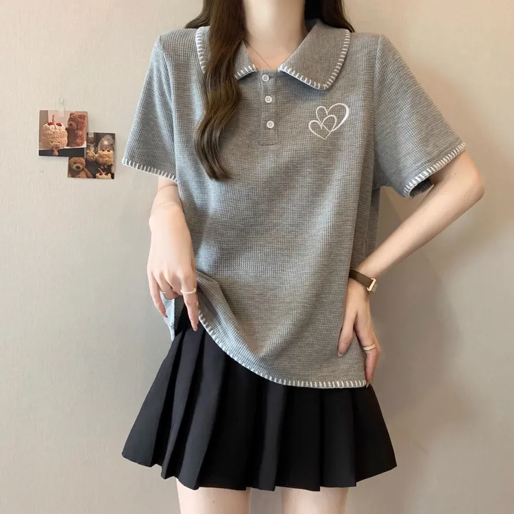 小个子女装百搭减龄洋气短袖t恤2025夏季显瘦POLO领上衣