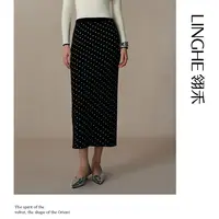 【可可专属】翎禾LINGHE-「点云曲」波点针织直筒半裙显瘦