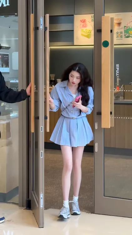 早春蓝色条纹衬衫连衣裙女小众设计感学院风收腰显瘦A字百褶短裙