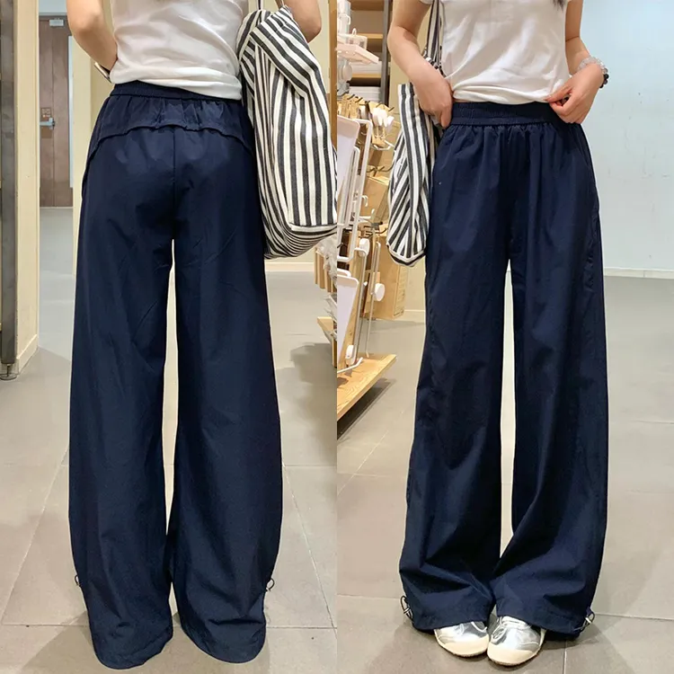 藏青色工装裤女早秋直筒阔腿裤小个子窄版九分宽松束脚速干运动裤