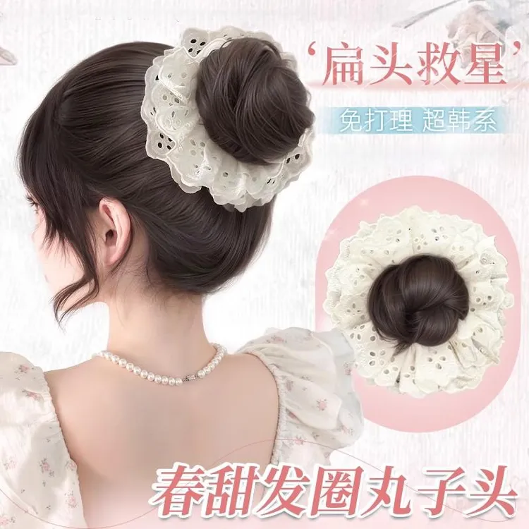 丸子头假发女春日蕾丝发圈花苞头发饰韩系懒人盘发神器抓夹假发包
