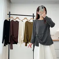 HUIZHIMEI/绘智美微胖大码洋气显瘦不规则绑带长袖打底外穿上衣女