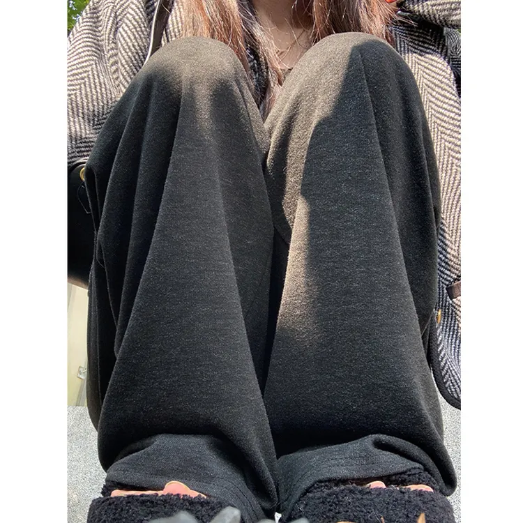 韩系垂感高腰灰色糯米裤女秋季新款松弛感直筒软糯休闲宽松阔腿裤