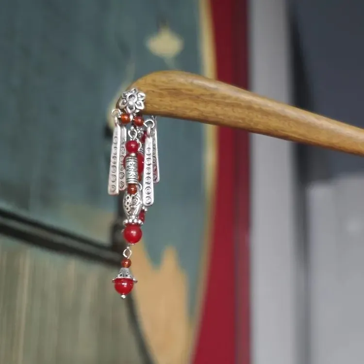 中国风檀木流苏发簪民族风古典气质盘发古风簪子日常百搭头饰