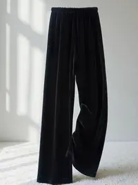 漱玉 & 真丝丝绒松紧腰阔腿裤女2025新垂坠感直筒裤休闲长裤子