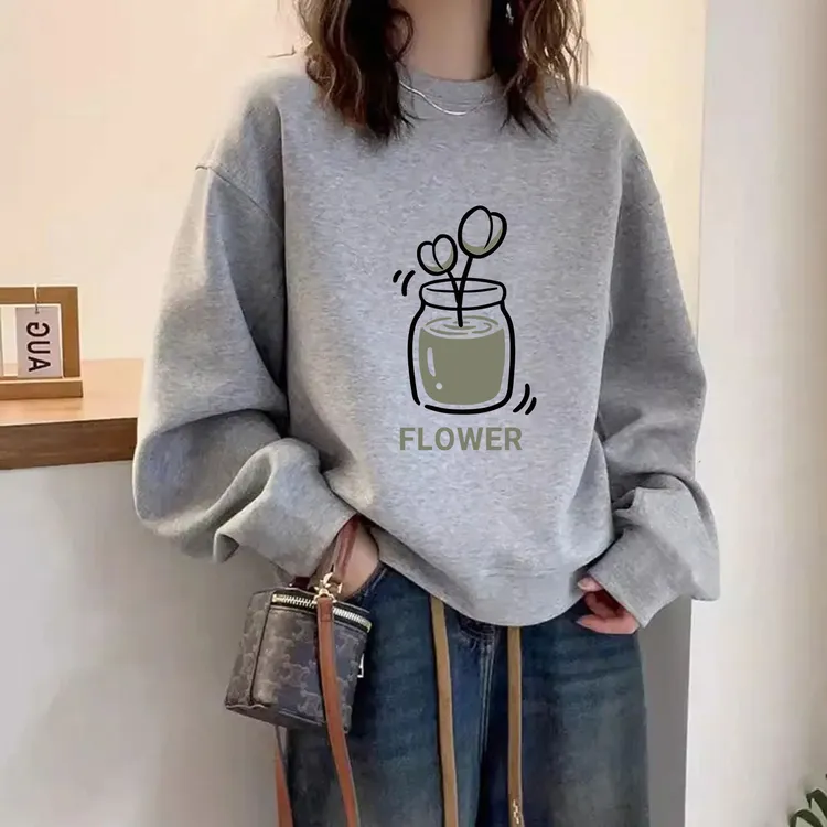 美式复古宽松胖mm大码oversize圆领加绒加厚卫衣女装显瘦遮肚外套