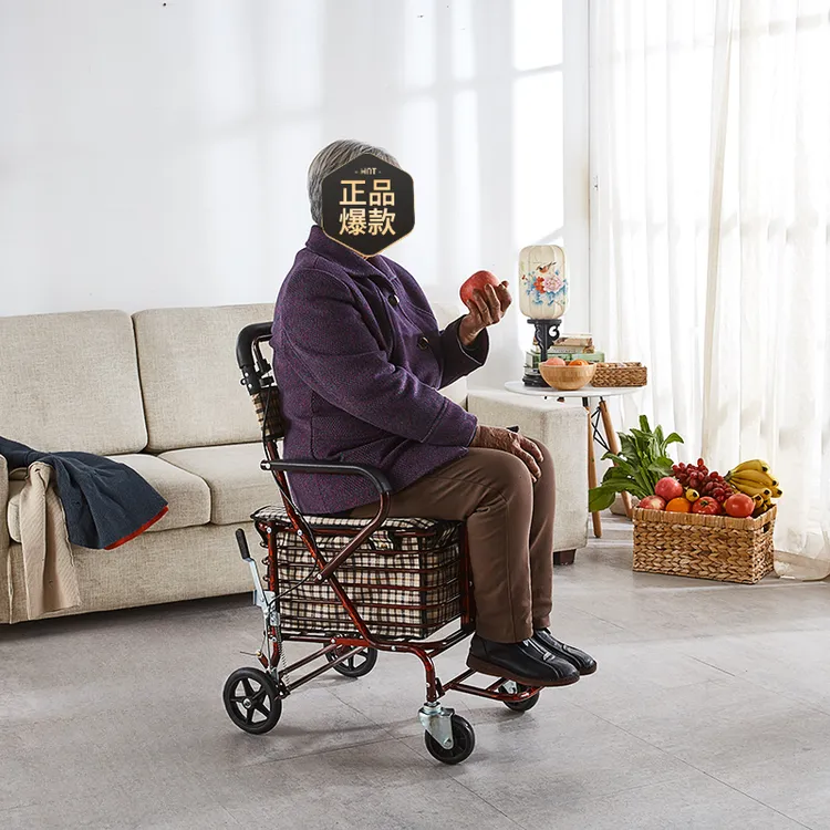 折叠买菜手扶防摔老人手推车老年人代步车手推可推可坐椅子带轮子