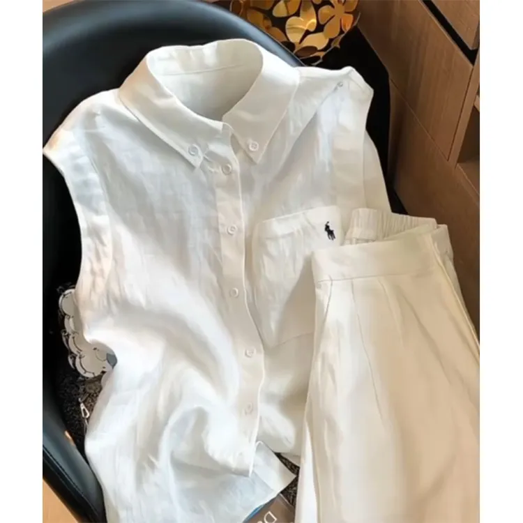 2025春夏季新款修身显瘦气质时尚设计感无袖上衣休闲宽松直筒长裤