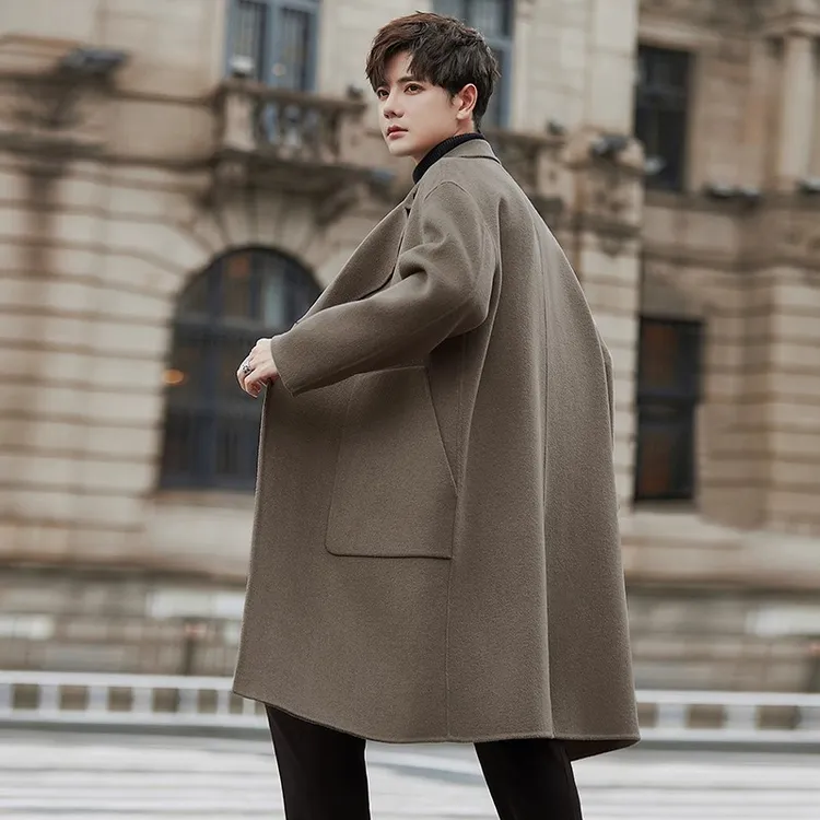 花花公子毛呢大衣男士长款过膝高级感双面羊毛外套秋冬季妮子风衣