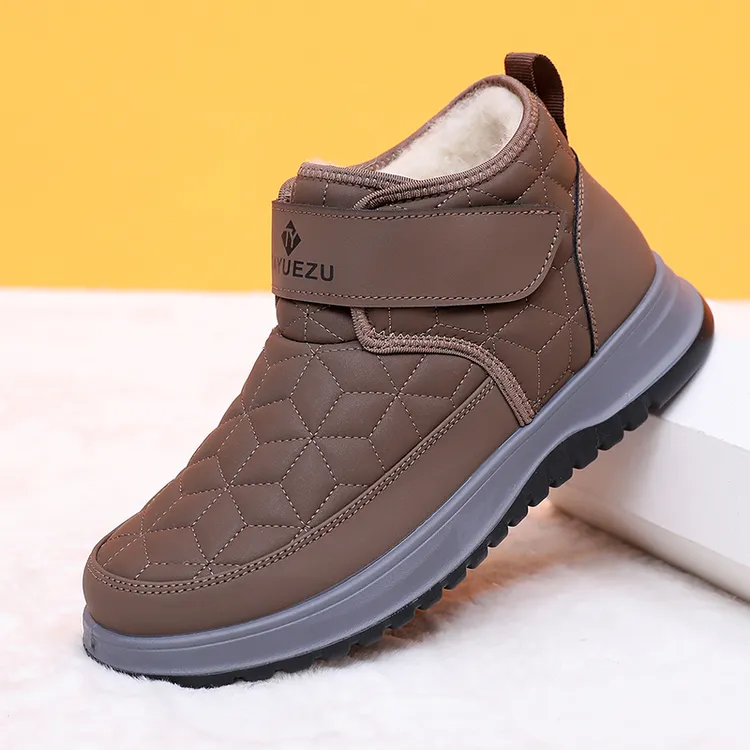 中老年加绒加厚防滑保暖健步鞋结实耐穿绵羊毛雪地靴男一脚蹬棉靴