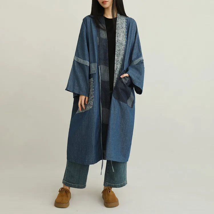 乱在江南民族风宽松大码牛仔棉风衣长款女装秋季新品慵懒风开衫系
