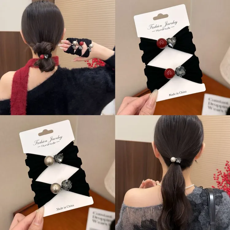 安可拉红闪钻发圈女高级感皮筋女扎头发头绳2025新款马尾头圈发绳