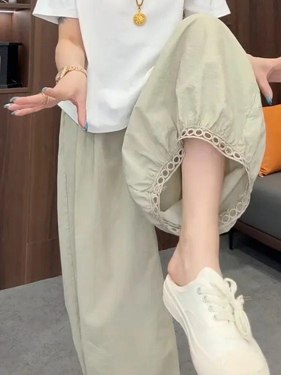 2025早秋款薄款百搭洋气梨形高腰时尚遮肉大码九分灯笼裤休闲裤女