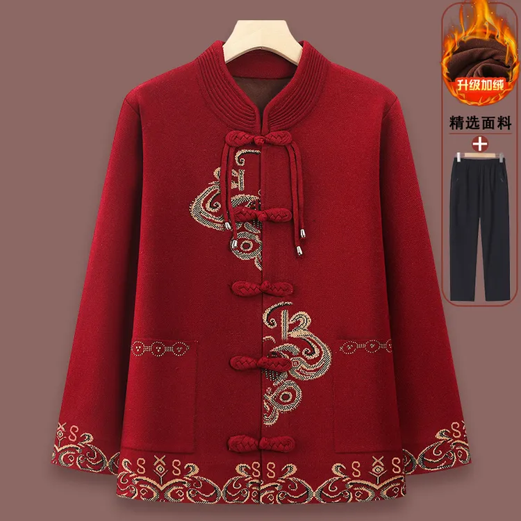 中老年人秋冬外套女唐装奶奶秋冬款针织喜婆婆妈妈装2025新款爆款