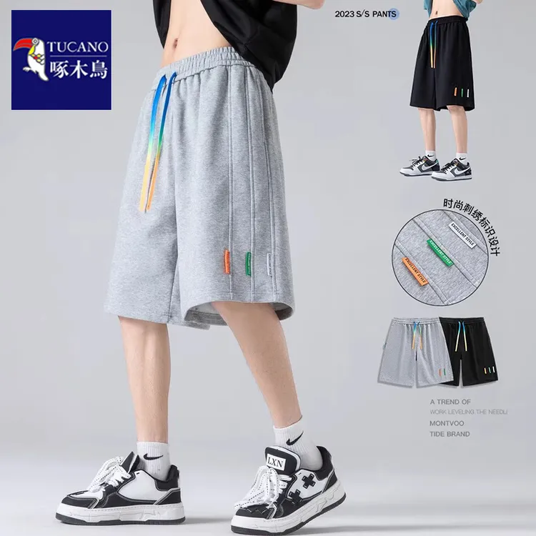 啄木鸟五分休闲裤男2025夏季款宽松外穿抽绳短裤男款潮流运动裤子