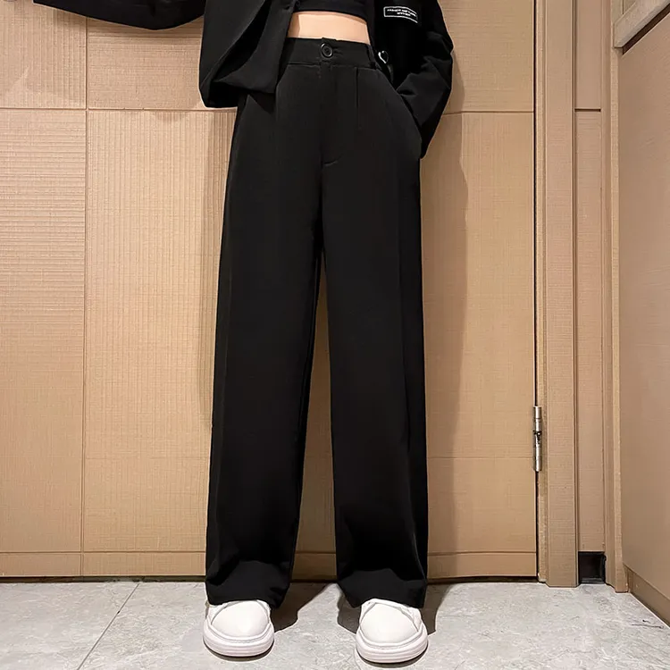 女童阔腿西装裤春秋洋气黑色儿童直筒裤子中大童学生休闲垂感长裤