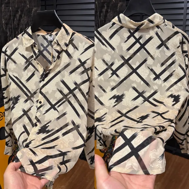 8064透肤夏款长袖男士青春潮流时尚衬衫穿搭薄料百搭款