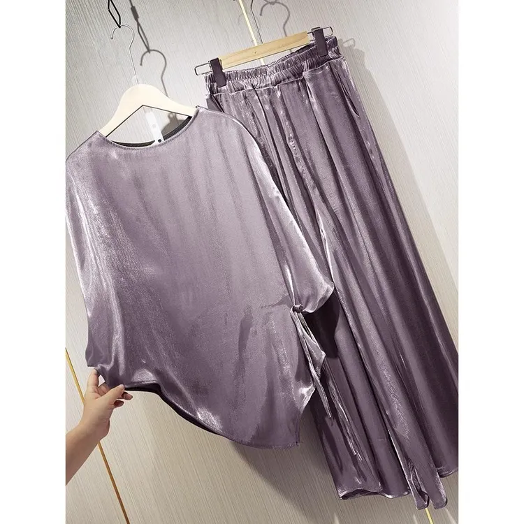 133亮丝设计小套装时尚气质两件套阔腿裤两件套装宽松显瘦减龄