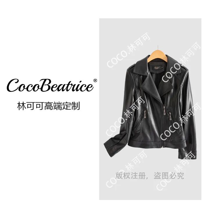 【COCO林可可】908海宁真皮皮衣女短款皮夹克西服领修身皮衣外套女