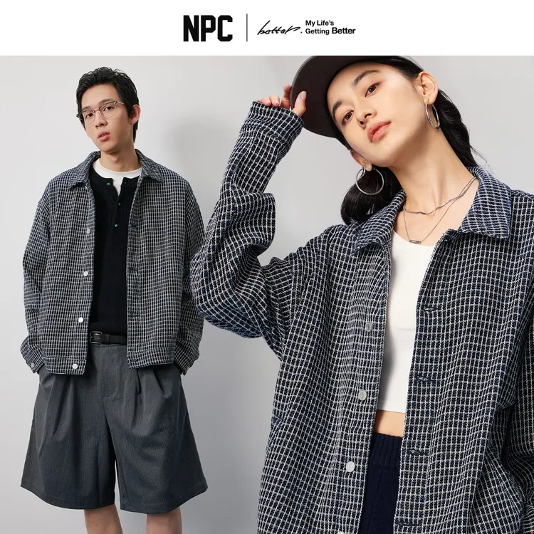 NPC潮牌定制【金属扣】黑白格纹翻领夹克男短款挺括秋季NP57TJ59