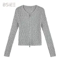 BSIEE/本涩显瘦气质拉链花纱短开衫
