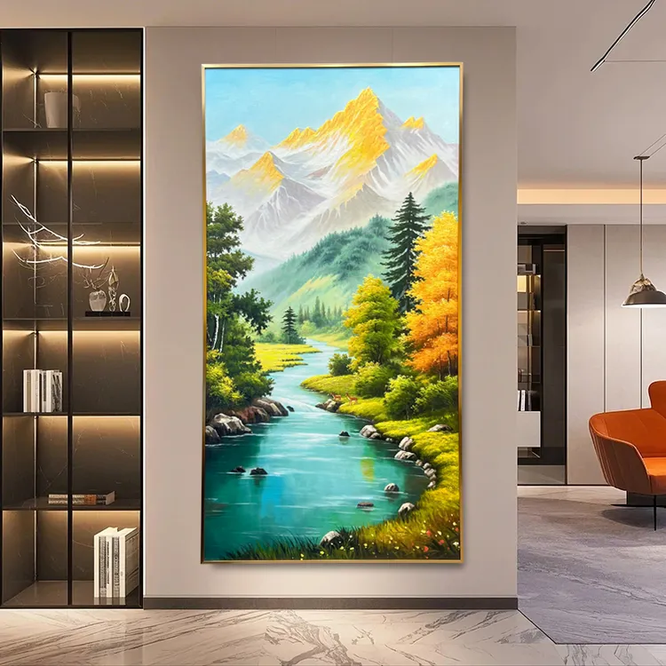 《鹿溪》玄关装饰画入户走廊油画立体书房客厅挂画高级感