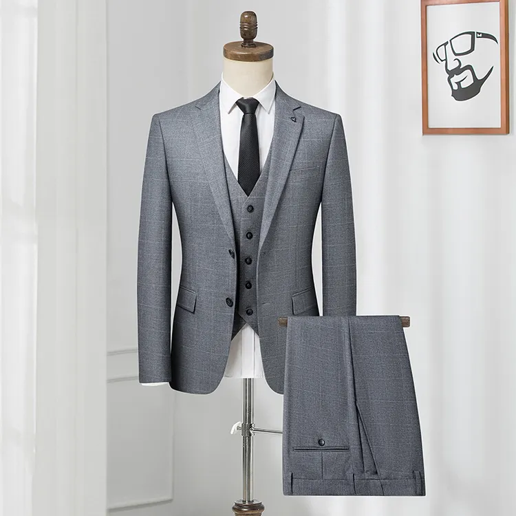 【上衣+裤子+马夹】商务休闲男套装简约西服男套装修身西服套装