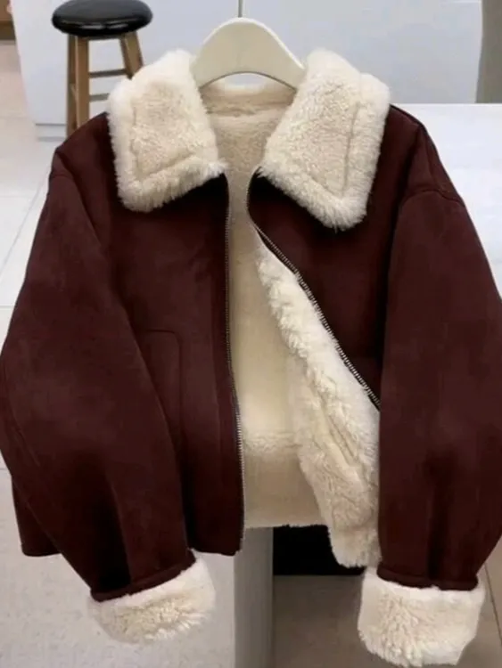 2025秋冬新款超好看的复古风加绒加厚外套女洋气减龄羊羔毛上衣潮