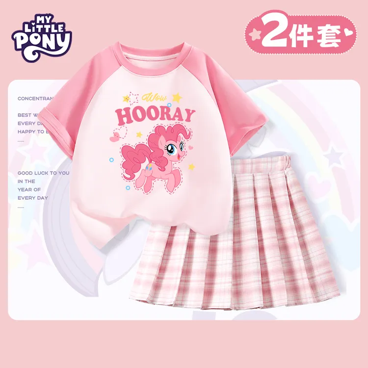 小马宝莉女童夏装套装儿童洋气纯棉短袖女孩6-12岁学院风裙子童装