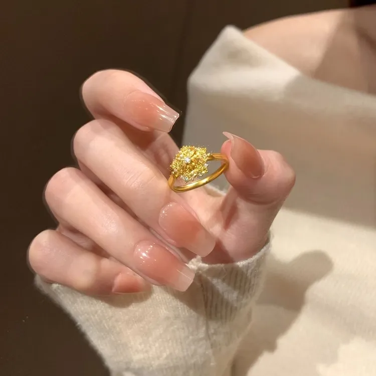 柯柒 铜合金戒指 金色繁花戒指女轻奢设计感小众可调节开口戒手饰