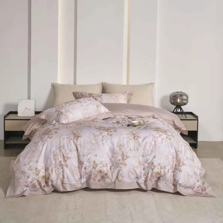 高精密长绒棉四件套简约大气轻奢印花玫瑰庄园
