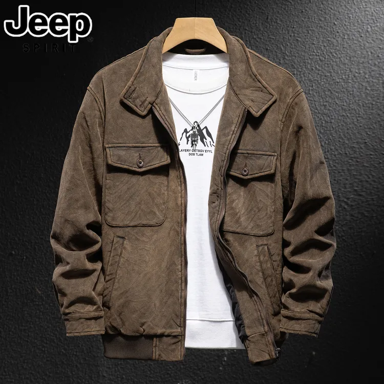 JEEPSPIRIT吉普复古水洗做旧工装夹克男新款宽松休闲外套男装上衣