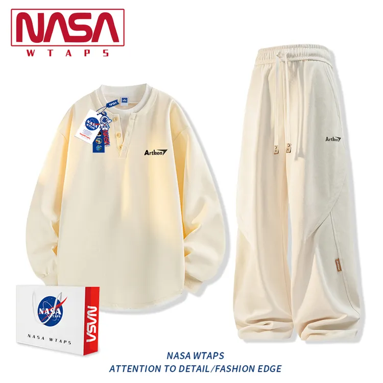 NASA WTAPS假两件亨利领休闲运动套装男款秋季百搭卫衣裤子两件套