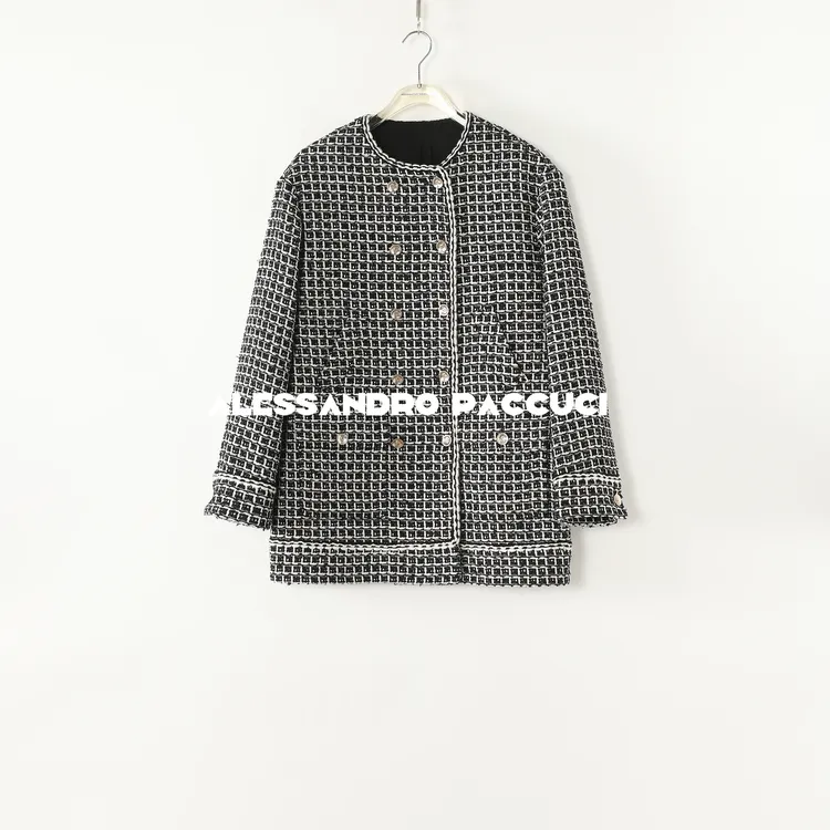 AP洛哥51093WT【法式绮梦】绵羊毛黑白格双排扣时尚气质小香外套