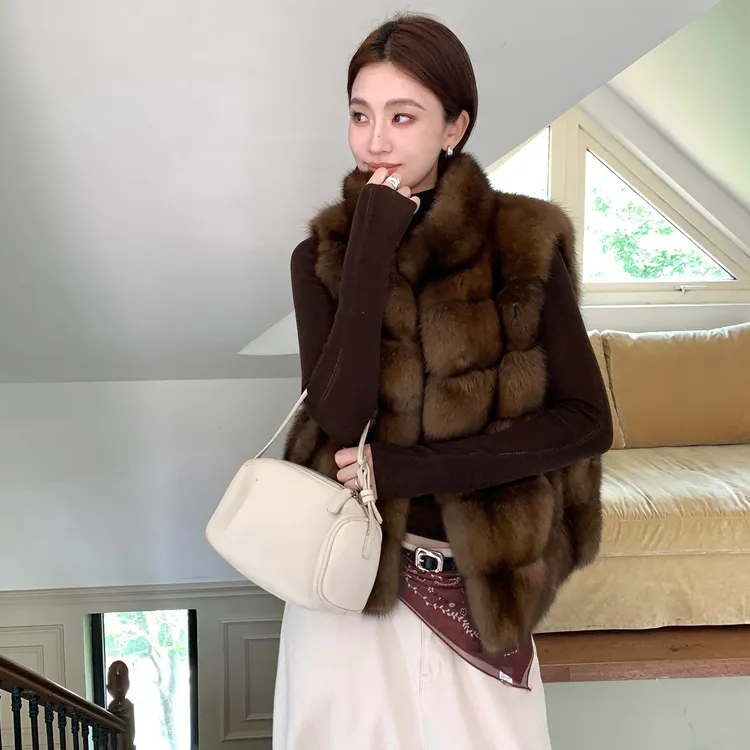 淇淇家 「繁花似锦」俄罗斯进口新款皮草外套轻奢无袖马甲秋冬女款