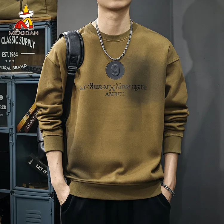 Mexican/稻草人潮牌复古印花卫衣男款春季宽松休闲长袖打底衫上衣