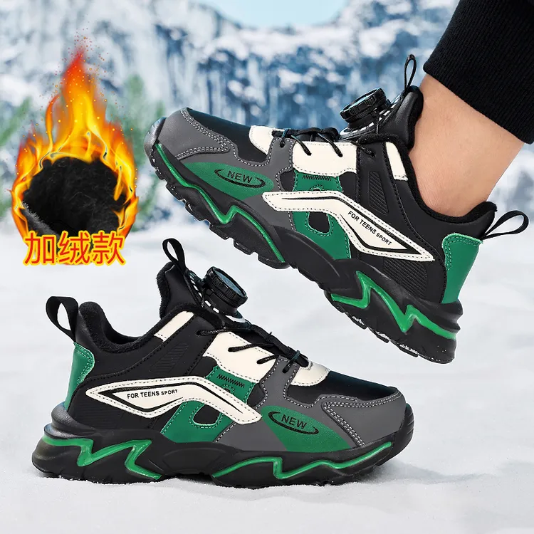 ABC NBOF童鞋男童棉鞋2025秋冬新款皮面加绒保暖中大童儿童运动鞋