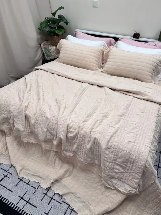 【星暖高支高密细纱棉】超软砂洗床盖三件套四件套 多功能被套