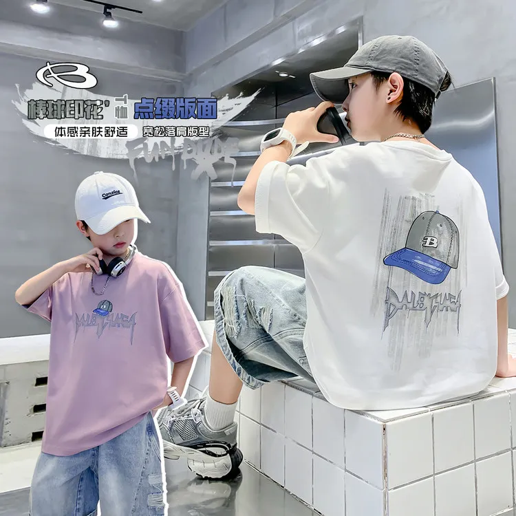 T恤休闲夏季印花印花男童中大童舒适半袖洋气童装亲肤韩版上衣灯