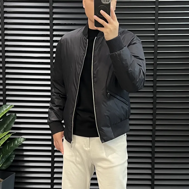 秋冬高品质欧货男士棒球领鹅绒配绵羊皮超轻羽绒服外套